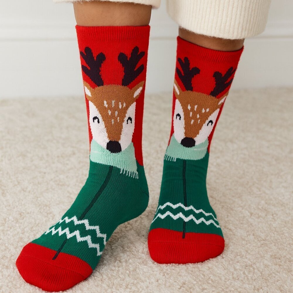Wondershop Super Soft Crew Socks Reindeer Sz 6-12 Cotton Blend Christmas Unisex